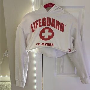 White and Red Lifeguard Cropped Hoodie